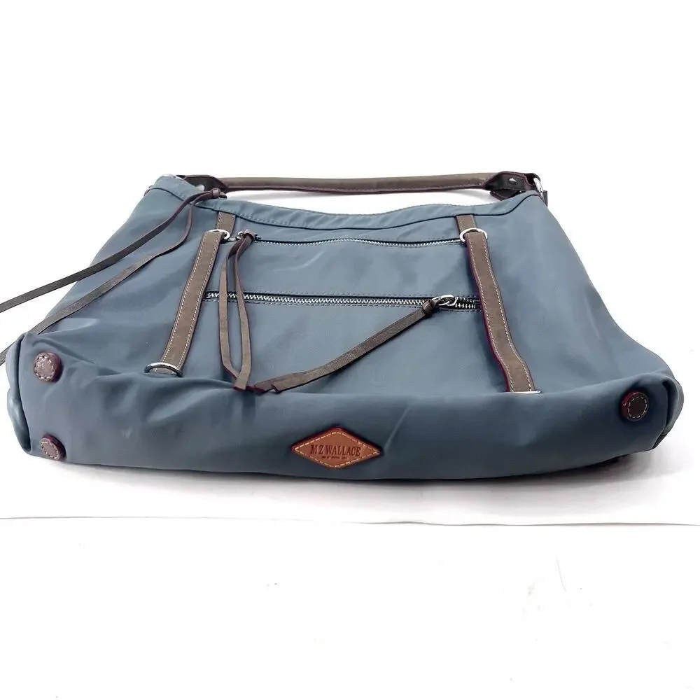 MZ Wallace Blue Nylon Strappy Hobo Shoulder Handbag Purse Womens